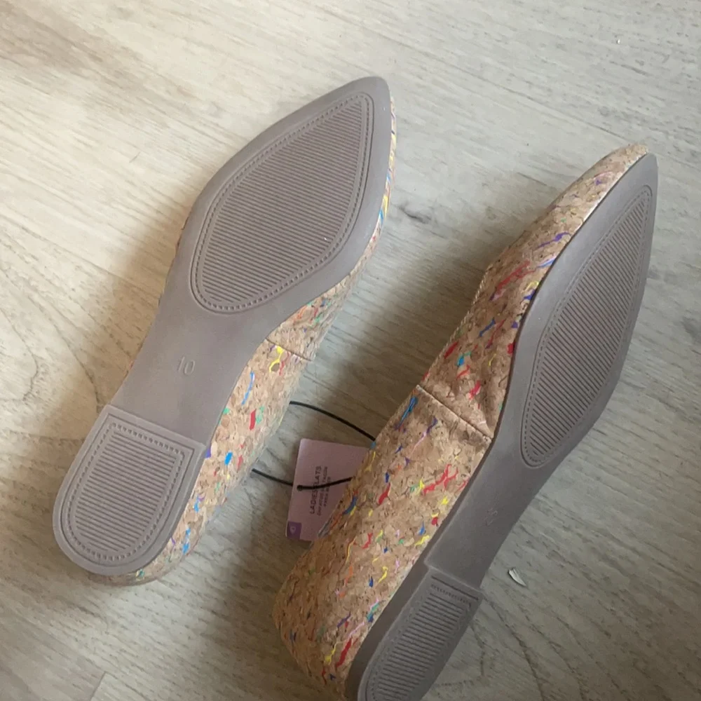 Lilly and Dan splattered painted cork shoes tan size 13
